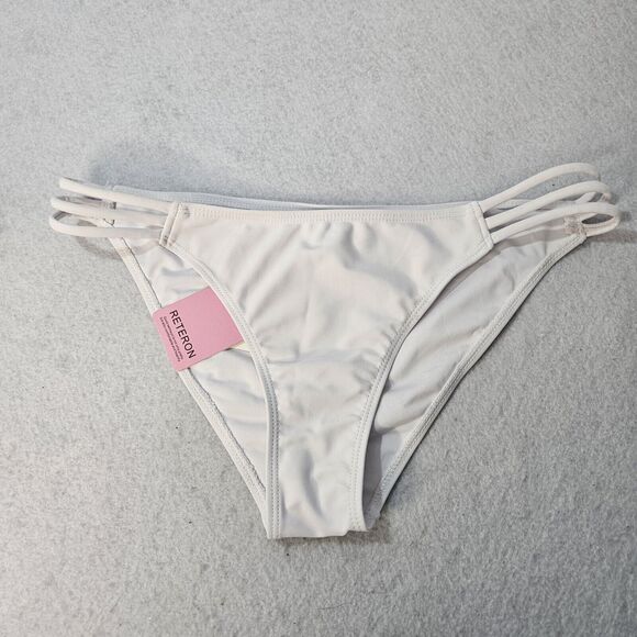 RETERON Sz M White Bikini Bottom NWT Strappy Cut Out - Picture 1 of 4